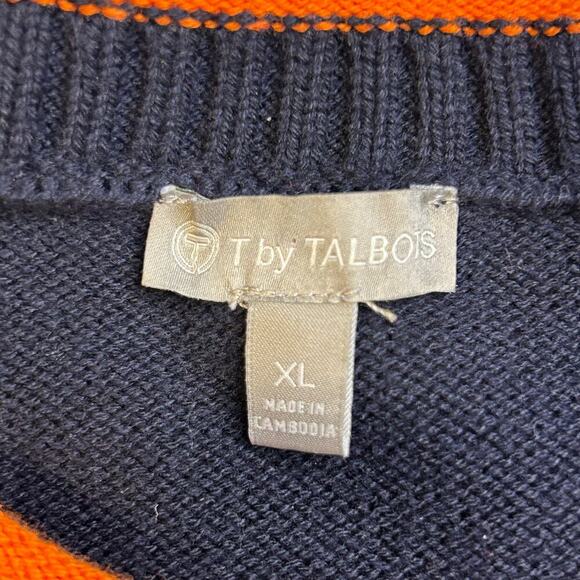 Talbots cotton blend navy stripe crew neck with snaps sweater size XL - Picture 6 of 10